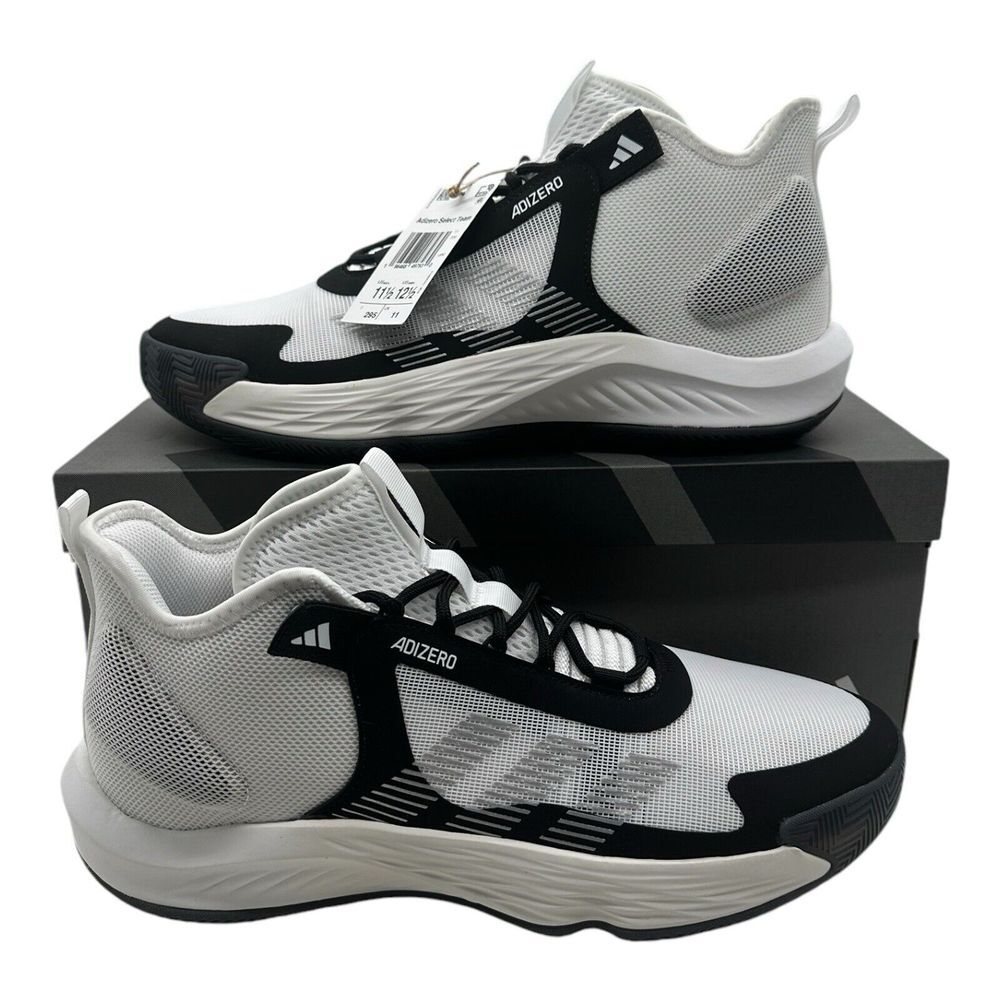 Adidas Adizero Select Team Basketball Shoes Men's Size 11.5 White Black Sneakers